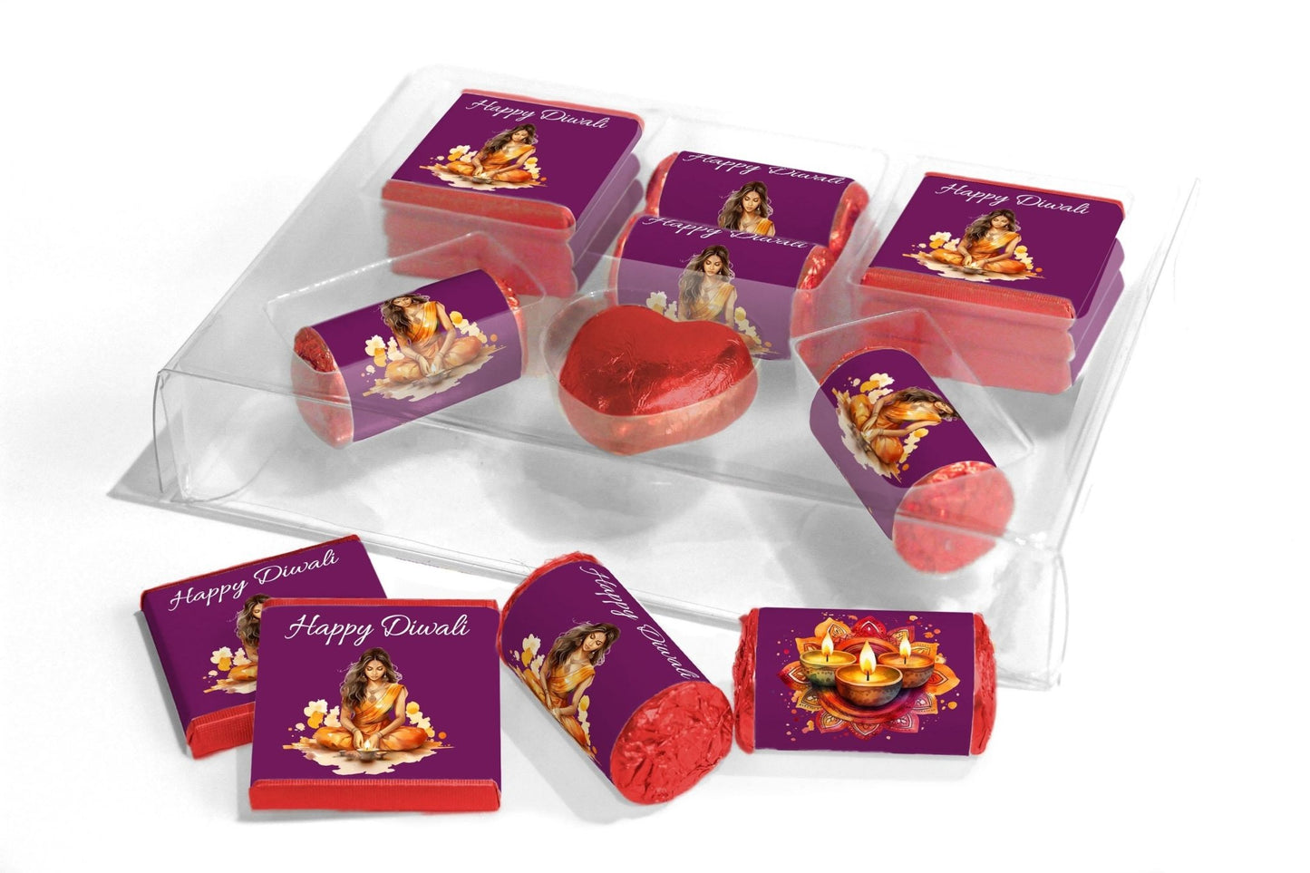 Diwali Large Combo Box - Personalised Favours - Neapolitan Chocolates/Heart/Love Heart Sweets - V1 - Personalise4uLtd
