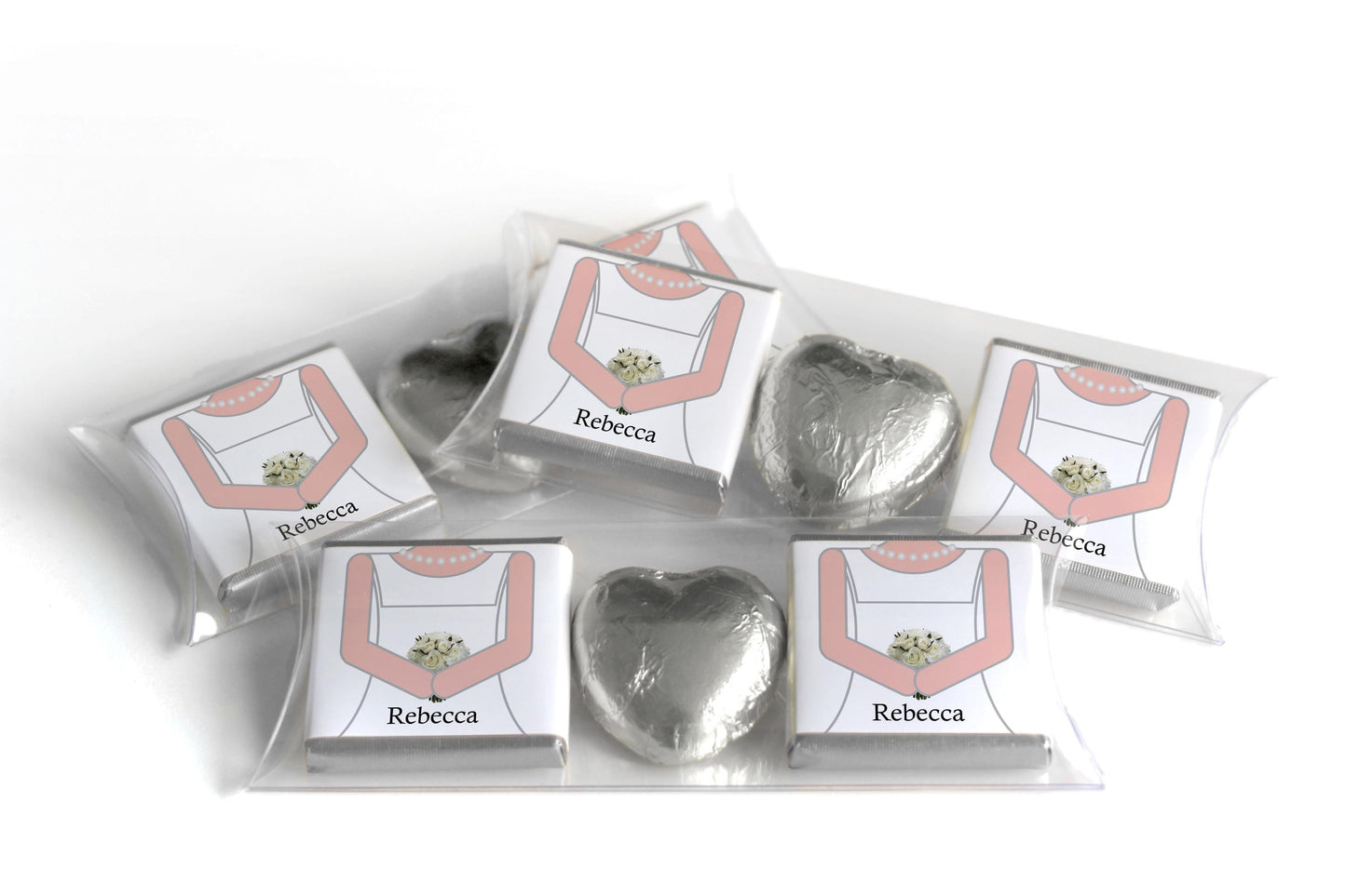 2 Choc Heart Trio Wedding Chocolates - Personalised Favours - Neapolitan Chocolates - Bride