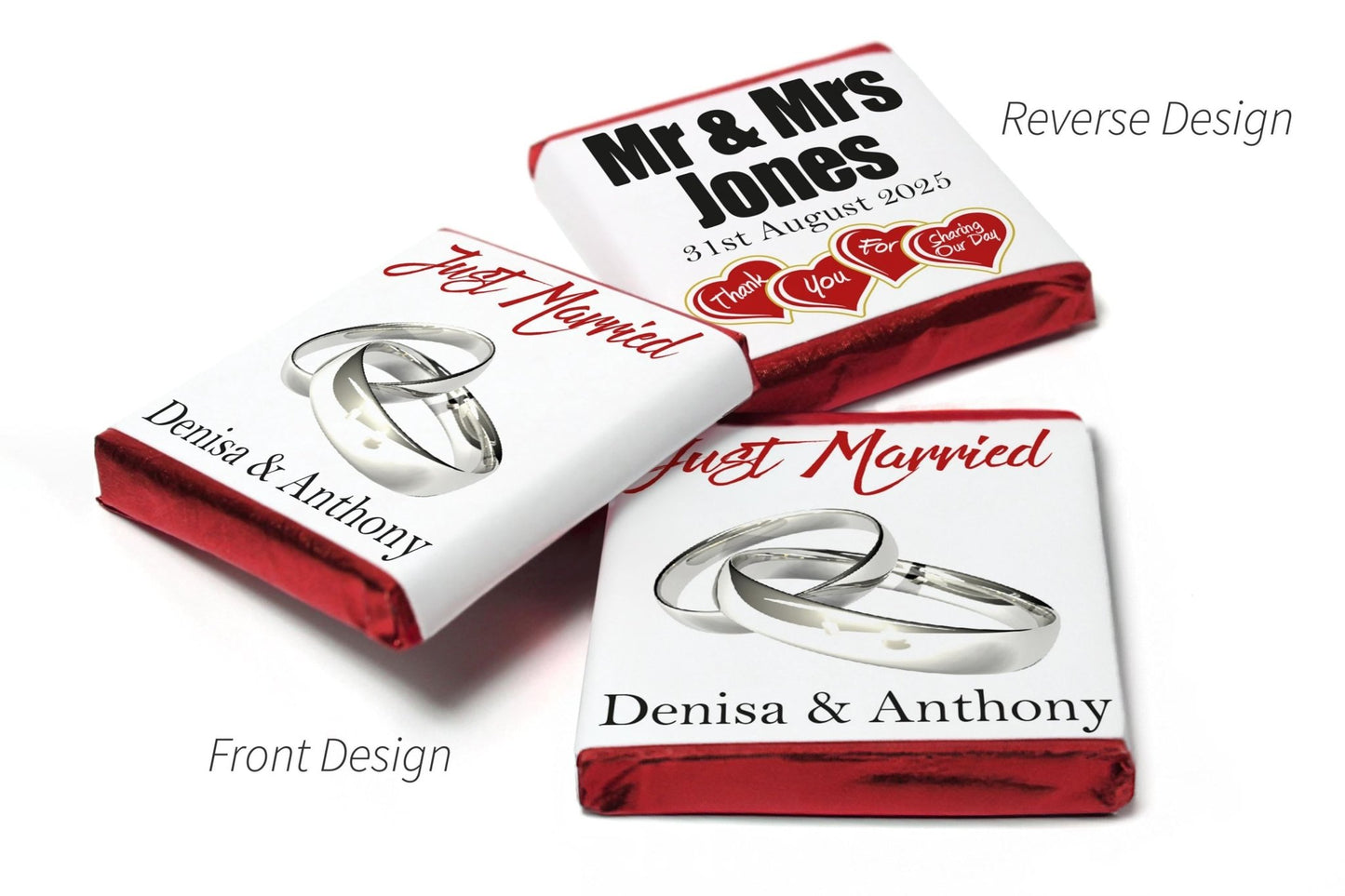 Wedding Chocolates - Personalised Wedding Favours - Neapolitan Chocolates - V11 Silver Rings - Personalise4uLtd