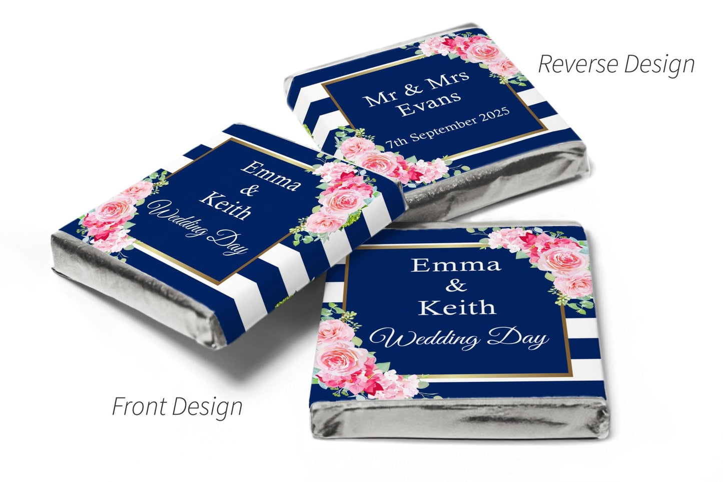 Wedding Chocolates - Personalised Wedding Favours - Neapolitan Chocolates - V10 - Blue - Personalise4uLtd