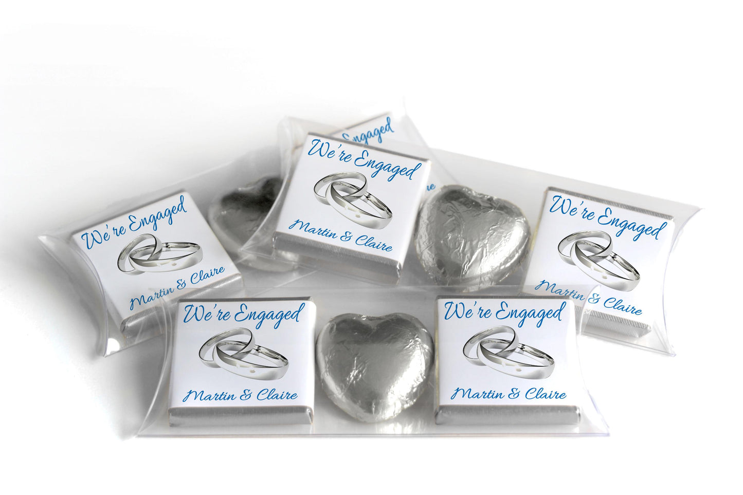 2 Choc Heart Trio Engaged Chocolates - Personalised Favours - Neapolitan Chocolates - V1 - Silver Rings
