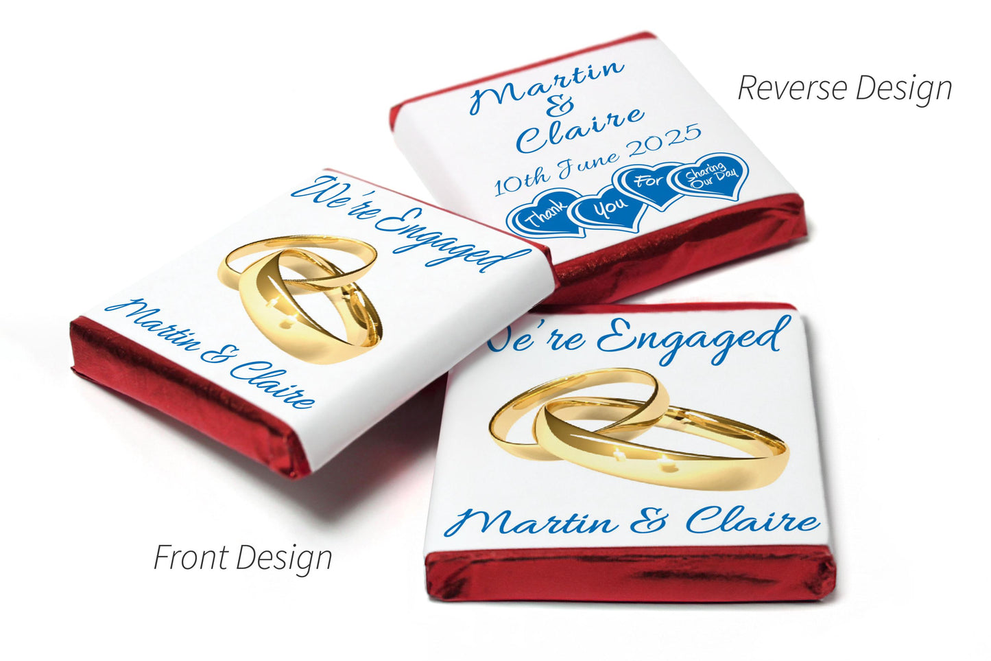 Engaged Chocolates - Personalised Favours - Neapolitan Chocolates - V1 Gold Rings