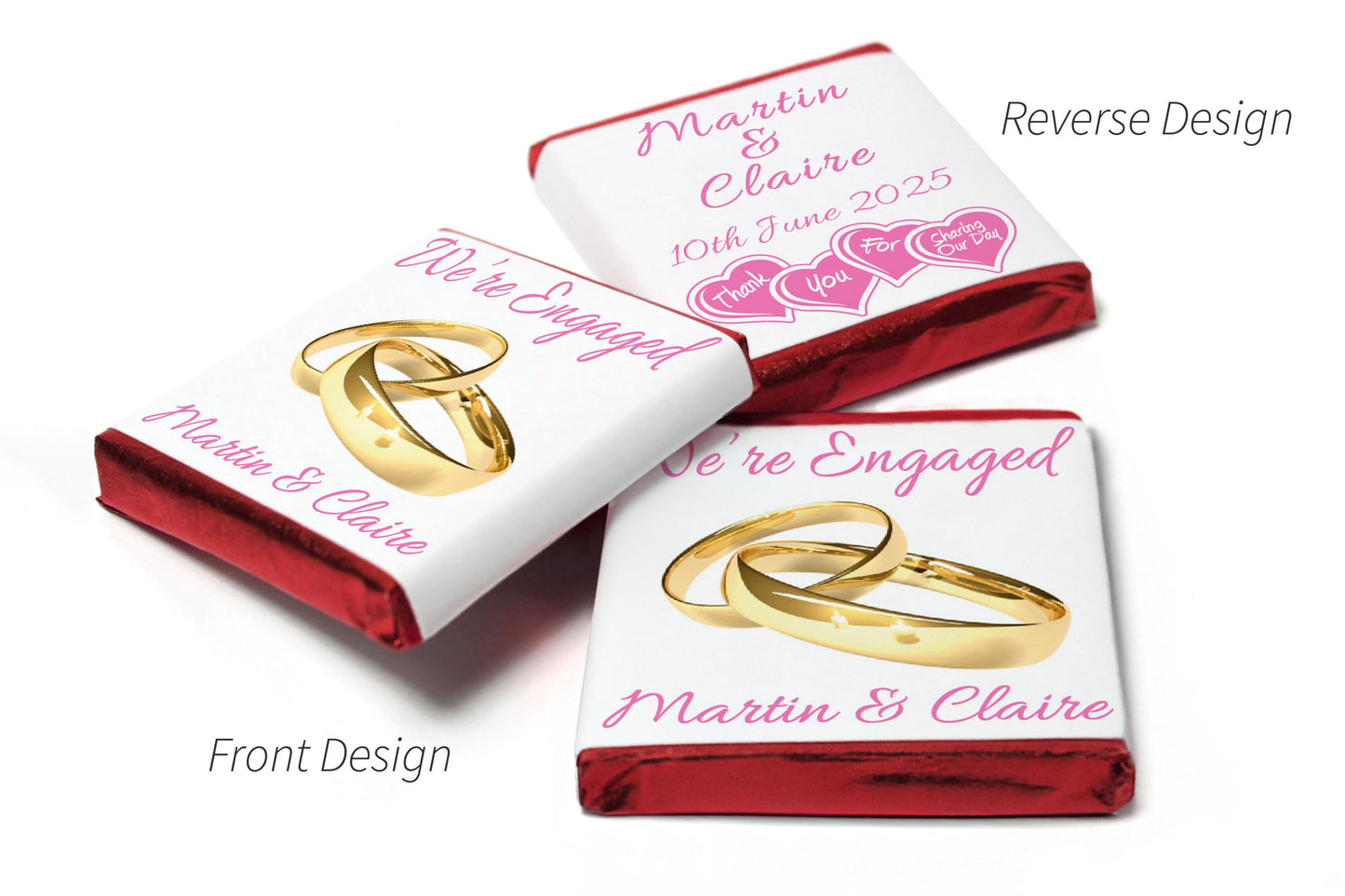 Engaged Chocolates - Personalised Favours - Neapolitan Chocolates - V2 Gold Rings