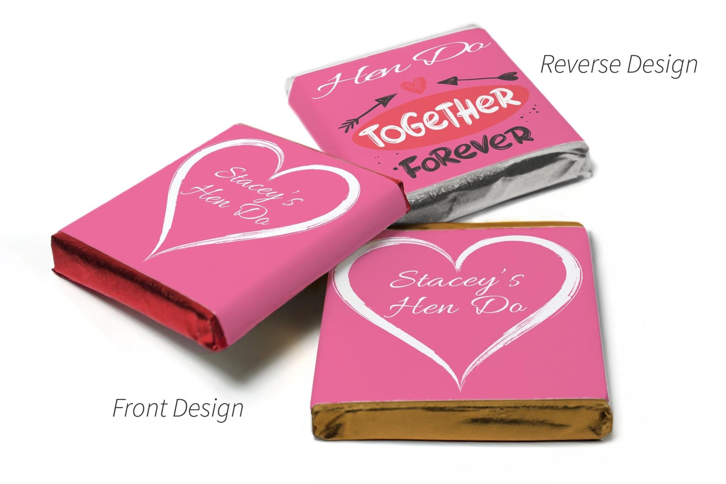 2 Choc Heart Trio Hen Do Chocolates - Personalised Favours - Neapolitan Chocolates - V2 - Personalise4uLtd
