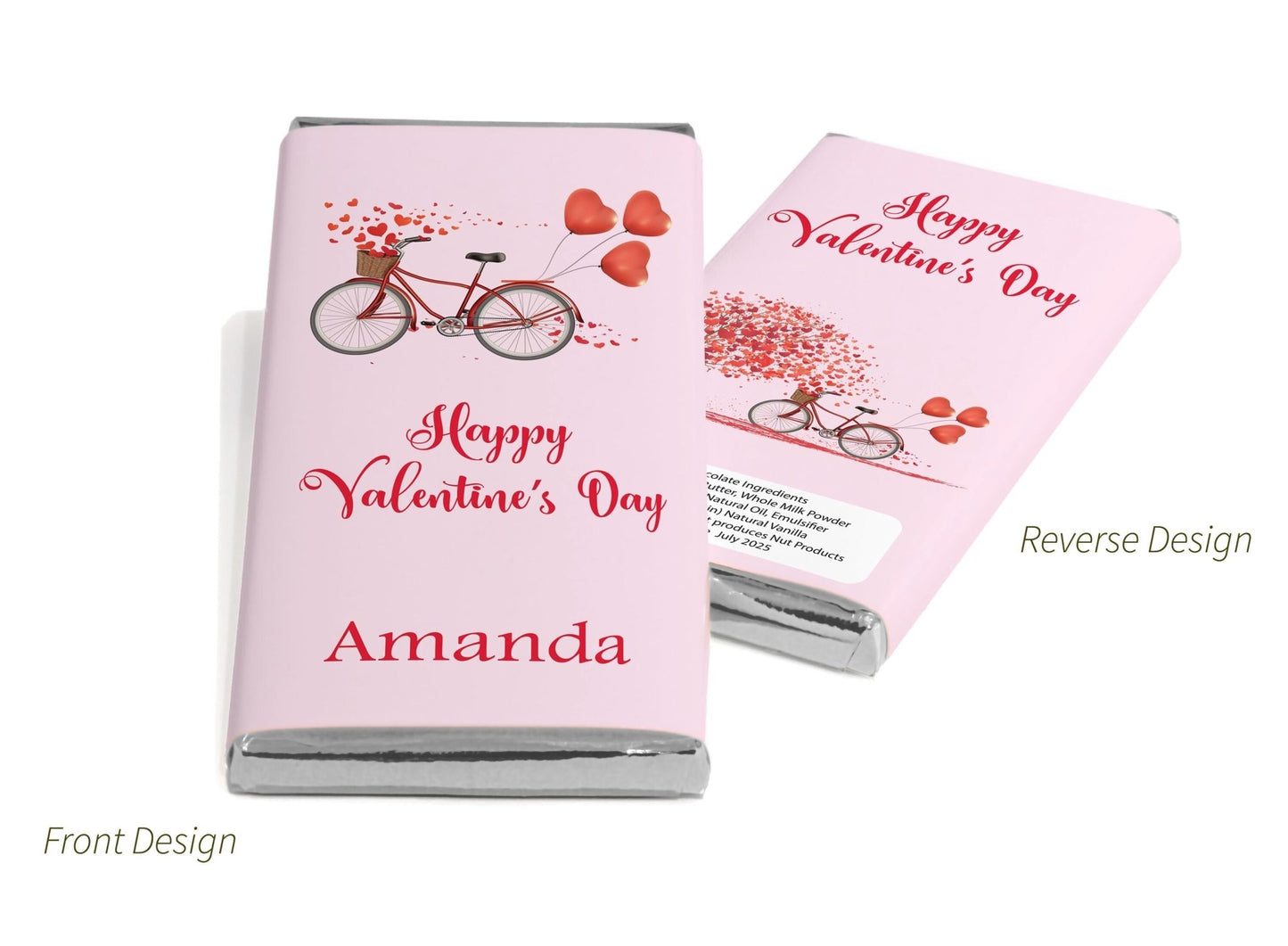 Valentines Chocolate Bars - Personalised Favours - 80g Milk Chocolate Bars in Gold & Silver Foils - V3 - Personalise4uLtd