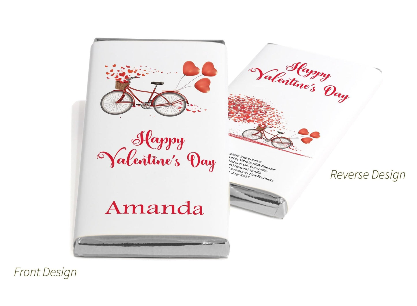 Valentines Chocolate Bars - Personalised Favours - 80g Milk Chocolate Bars in Gold & Silver Foils - V1 - Personalise4uLtd