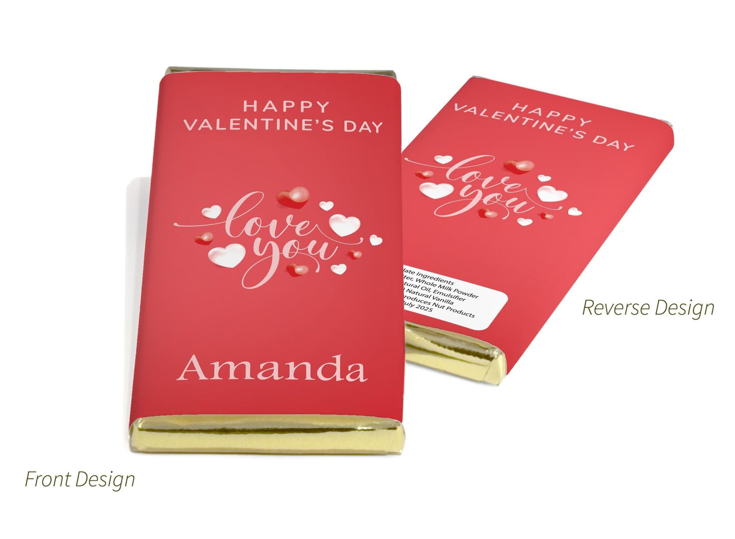 Valentines Chocolate Bars - Personalised Favours - 80g Milk Chocolate Bars in Gold & Silver Foils - V4 - Personalise4uLtd