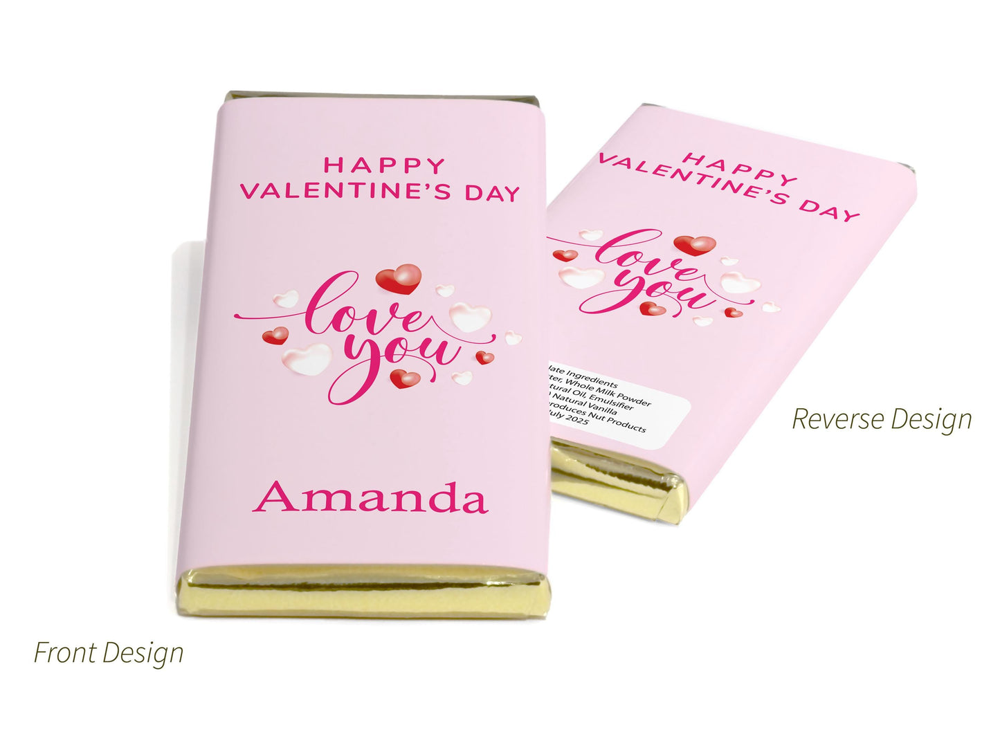 Valentines Chocolate Bars - Personalised Favours - 80g Milk Chocolate Bars in Gold & Silver Foils - V2