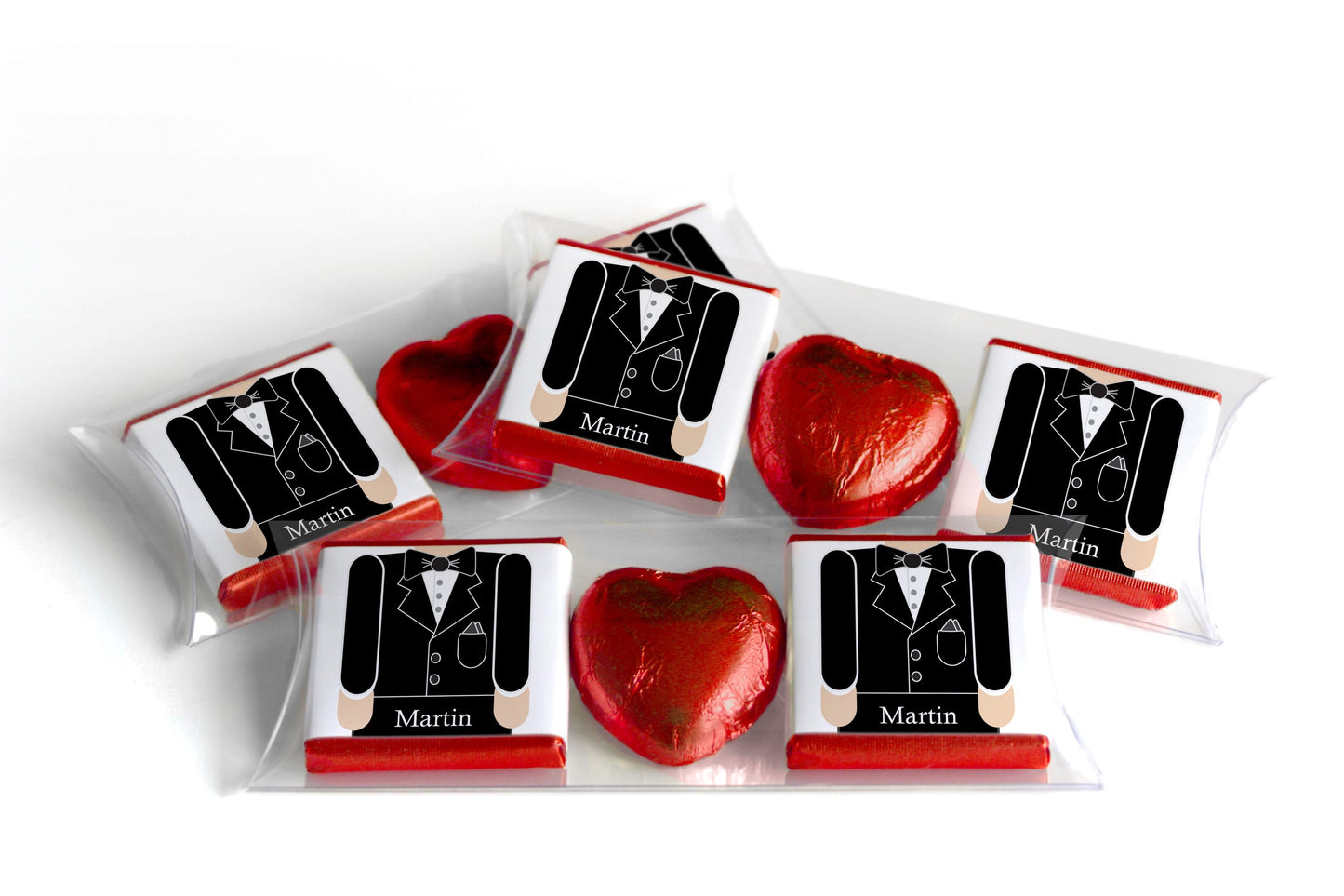 2 Choc Heart Trio Wedding Chocolates - Personalised Favours - Neapolitan Chocolates - Groom