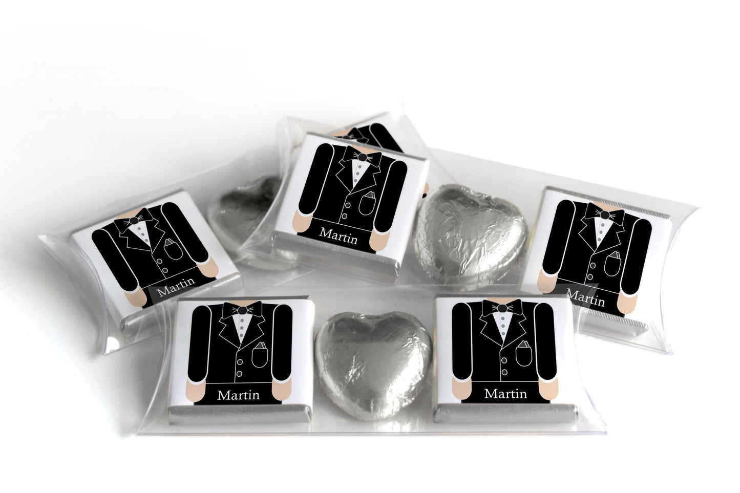 2 Choc Heart Trio Wedding Chocolates - Personalised Favours - Neapolitan Chocolates - Groom
