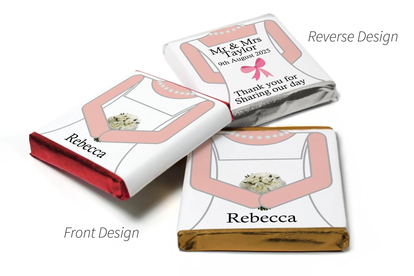 2 Choc Heart Trio Wedding Chocolates - Personalised Favours - Neapolitan Chocolates - Bride - Personalise4uLtd