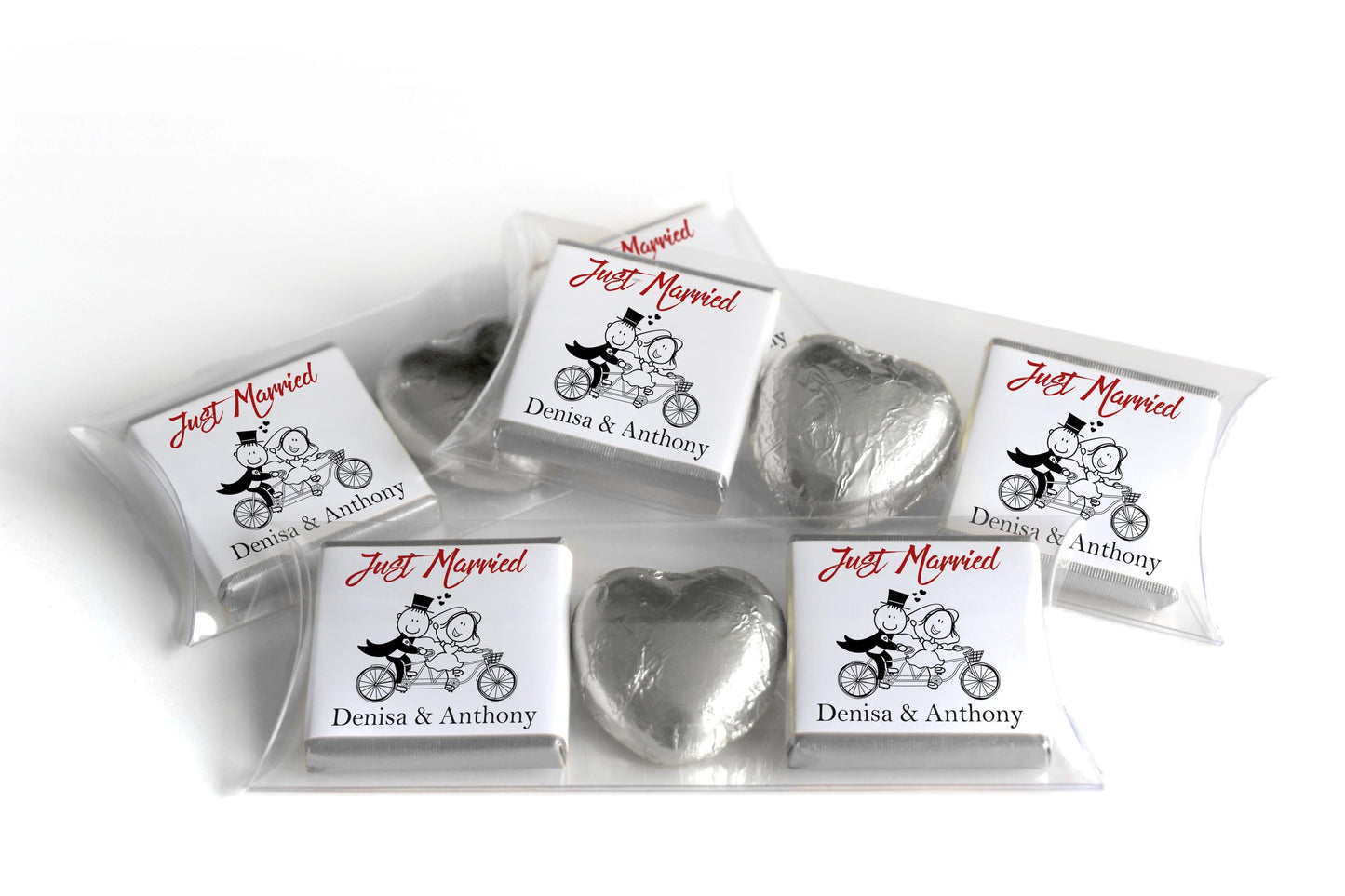 2 Choc Heart Trio Wedding Chocolates - Personalised Favours - Neapolitan Chocolates - V15