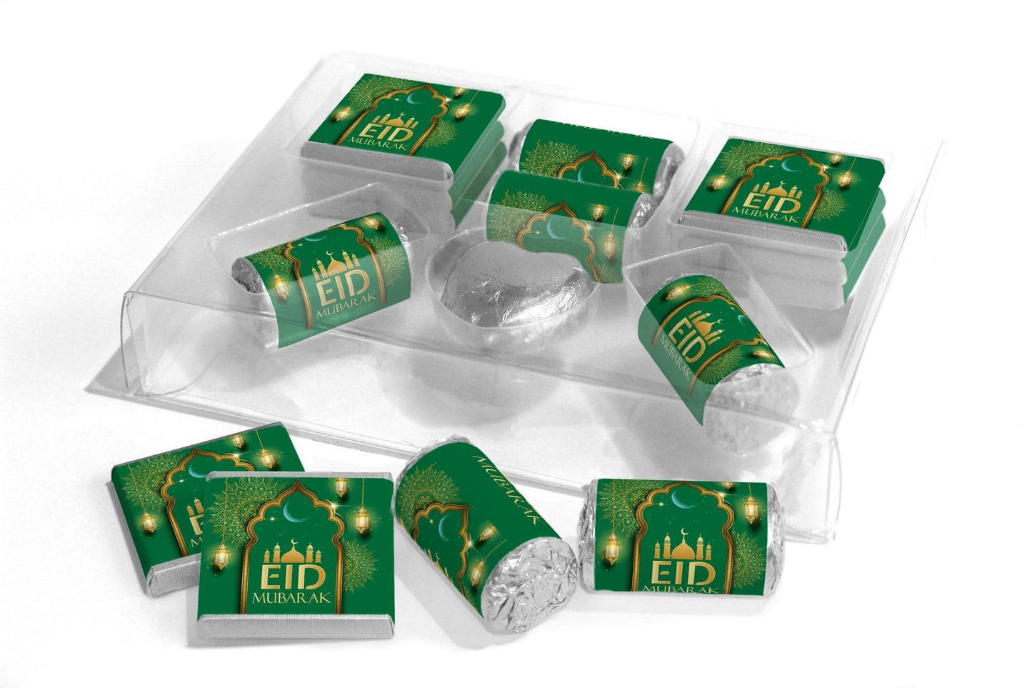 EID Large Combo Box - EID GIFTS - Neapolitan Chocolates/Heart/Love Heart Sweets - V3 - Green - Personalise4uLtd