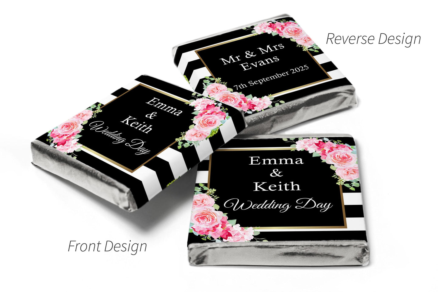 Wedding Chocolates - Personalised Wedding Favours - Neapolitan Chocolates - V10 - Black