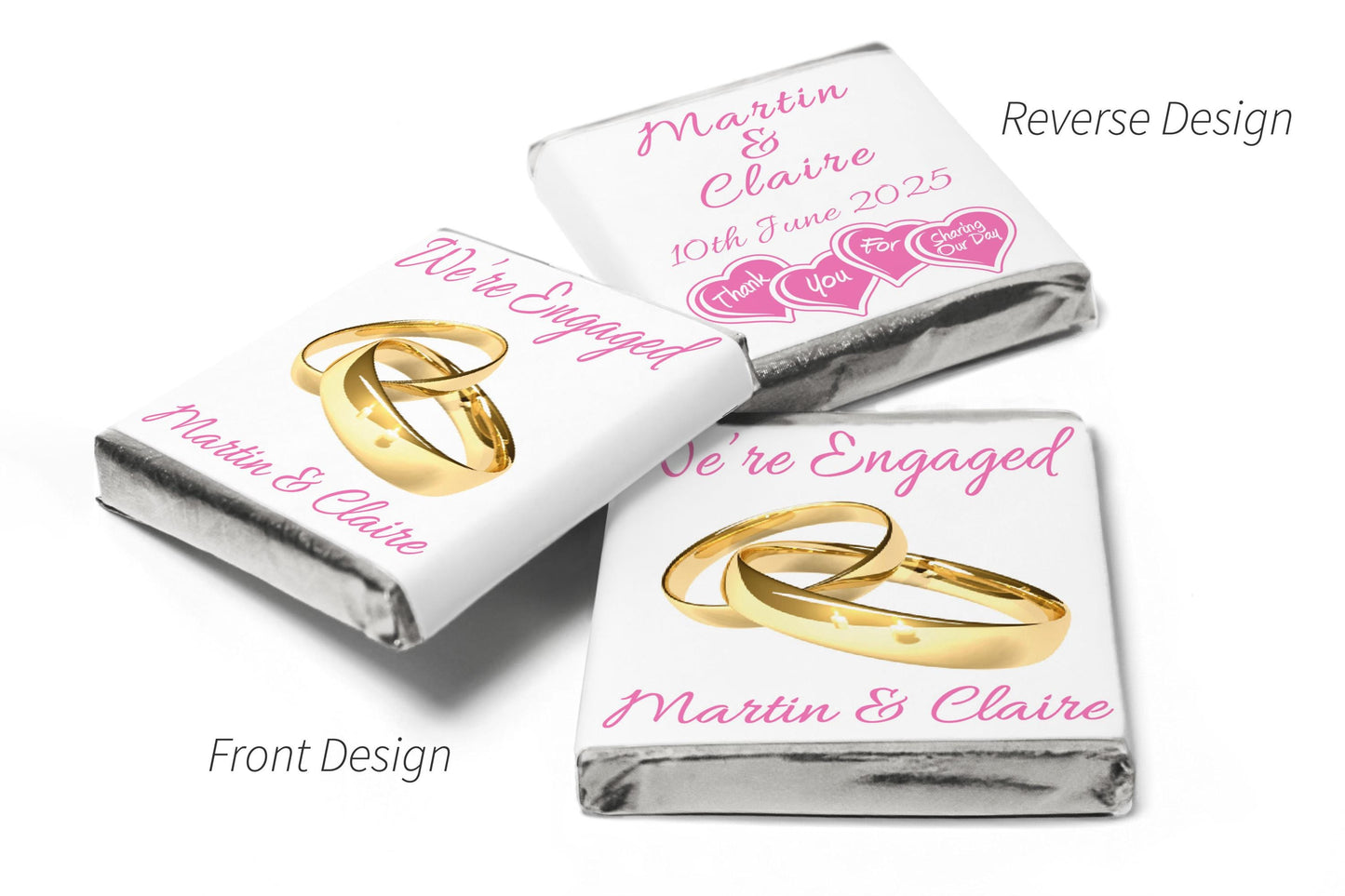 Engaged Chocolates - Personalised Favours - Neapolitan Chocolates - V2 Gold Rings