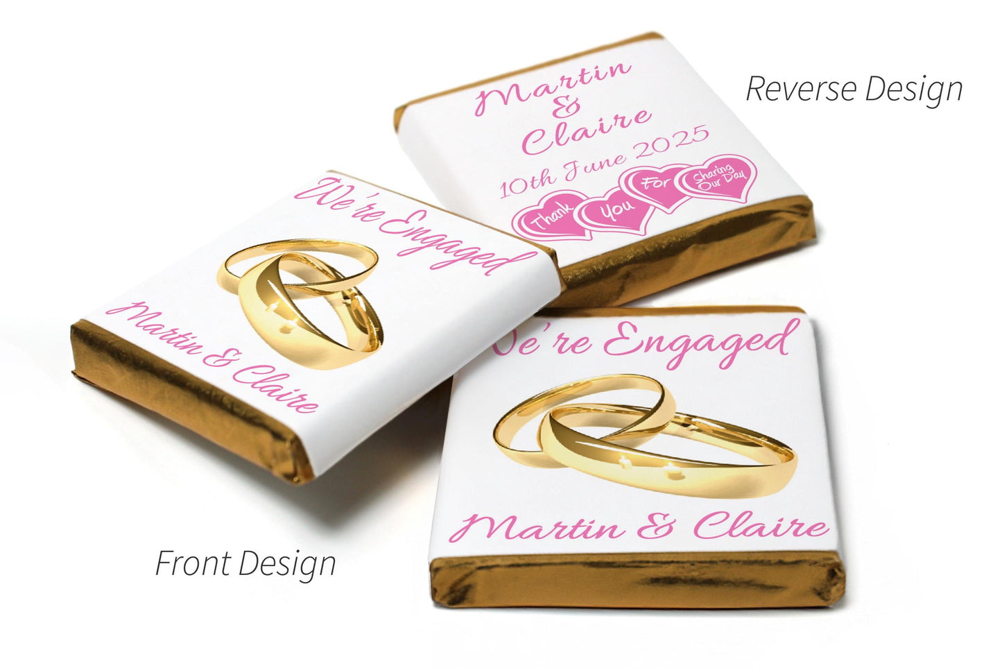 Engaged Chocolates - Personalised Favours - Neapolitan Chocolates - V2 Gold Rings