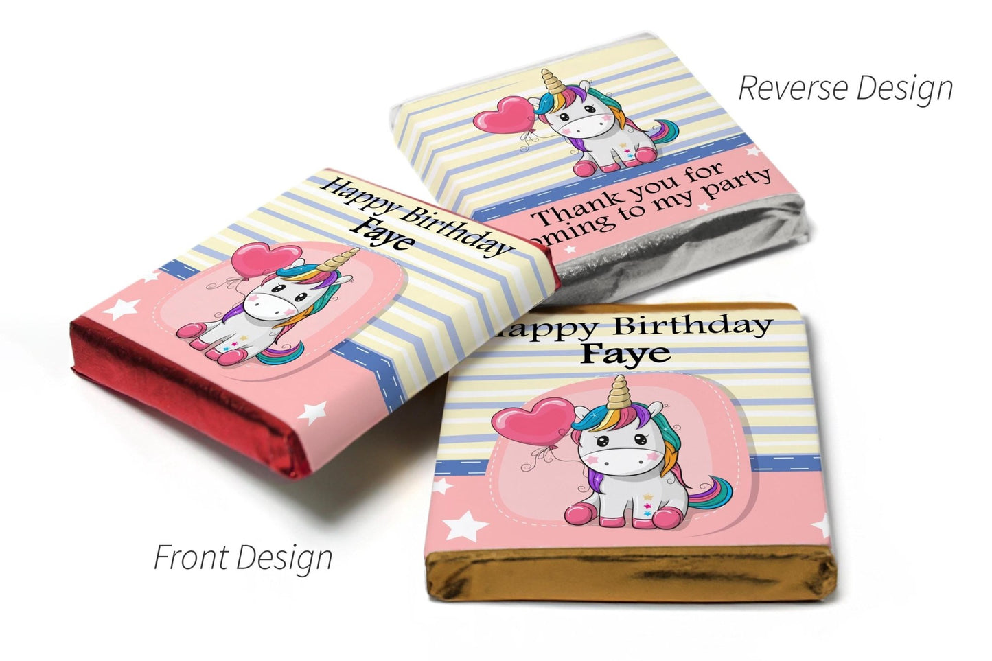 Choc Heart Trio Birthday Gifts - Unicorn - Personalised Favours - Neapolitan Chocolates - Personalise4uLtd