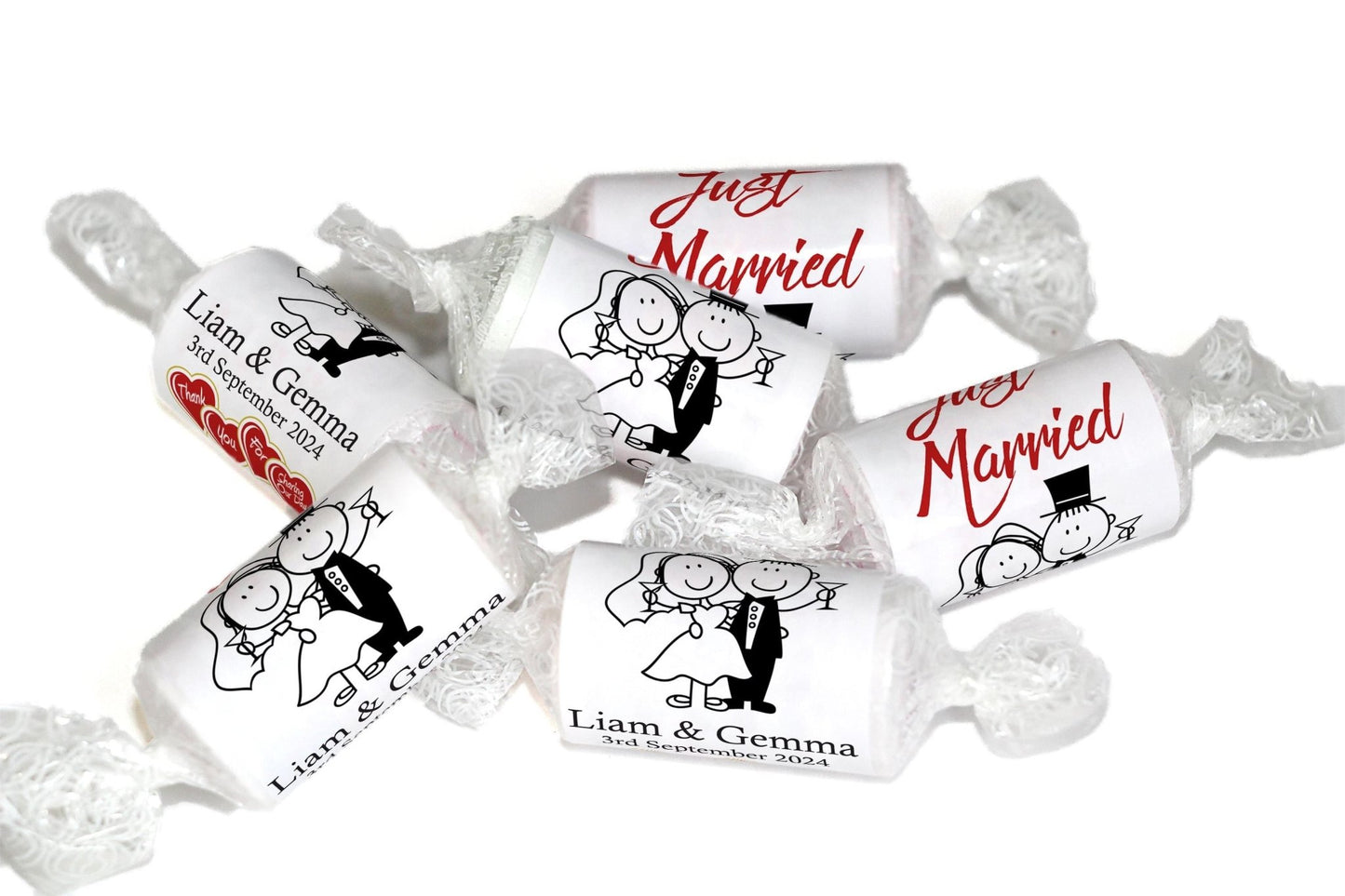 Wedding Sweets - Personalised Love Heart Favors, Cartoon - V13 - Personalise4uLtd