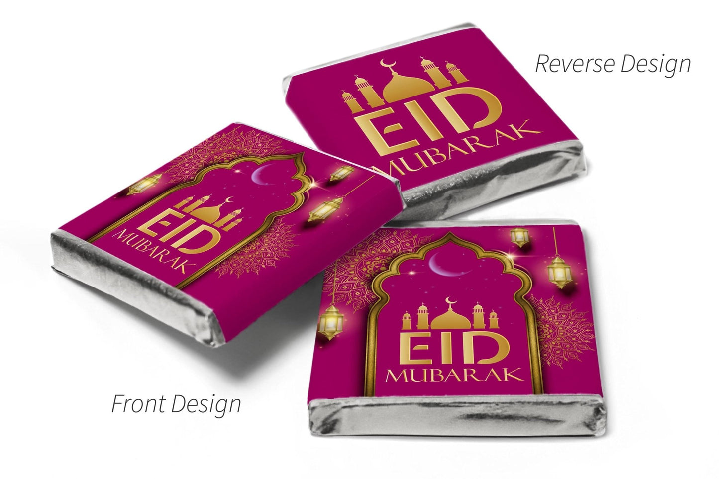 EID Mubarak Chocolates - Favours - Neapolitan Chocolates - V3 - Dark Pink - Personalise4uLtd