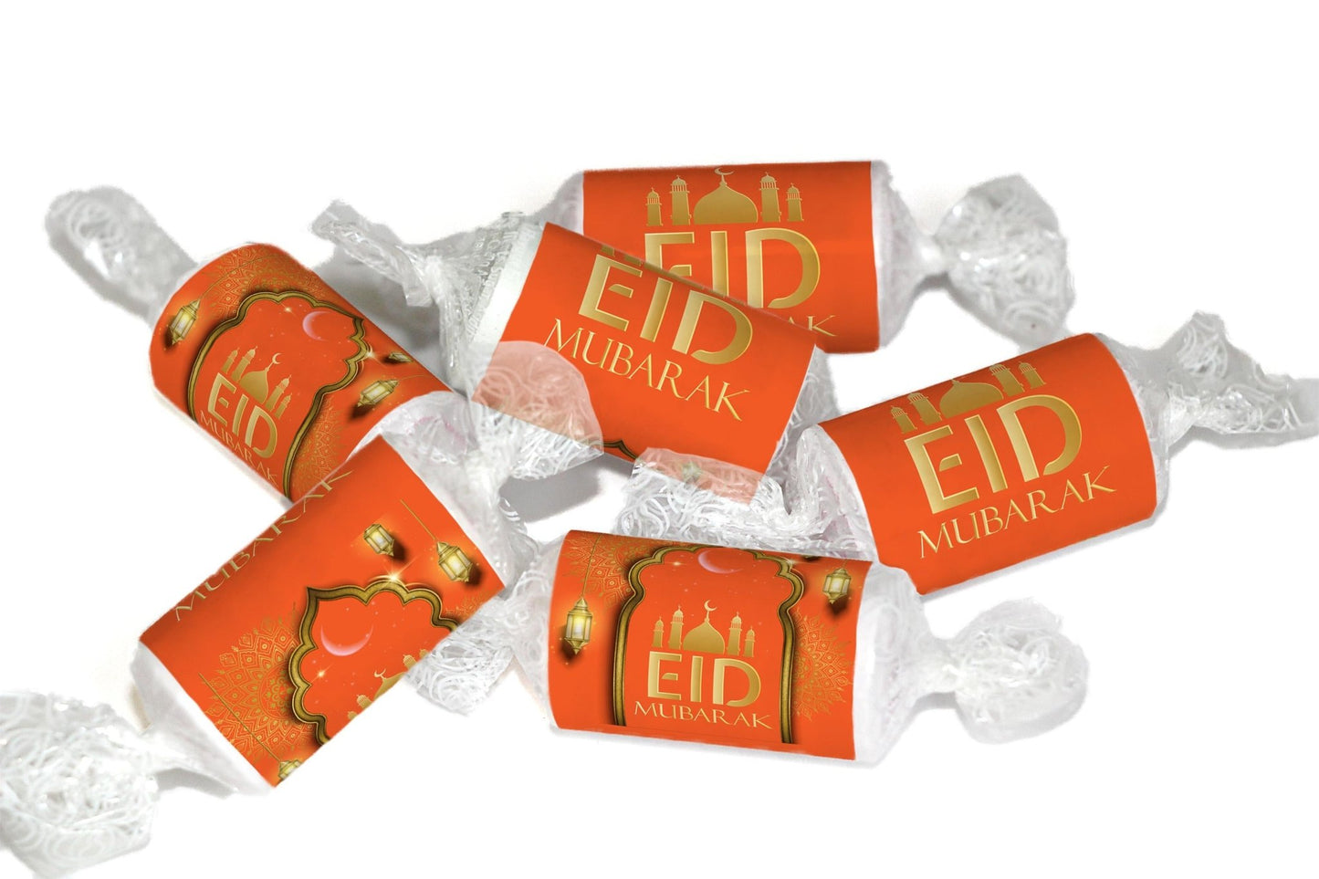 EID Sweets - Personalised Favours - Love Heart Sweets, EID GIFTS - Clear ends - V3 - Orange - Personalise4uLtd