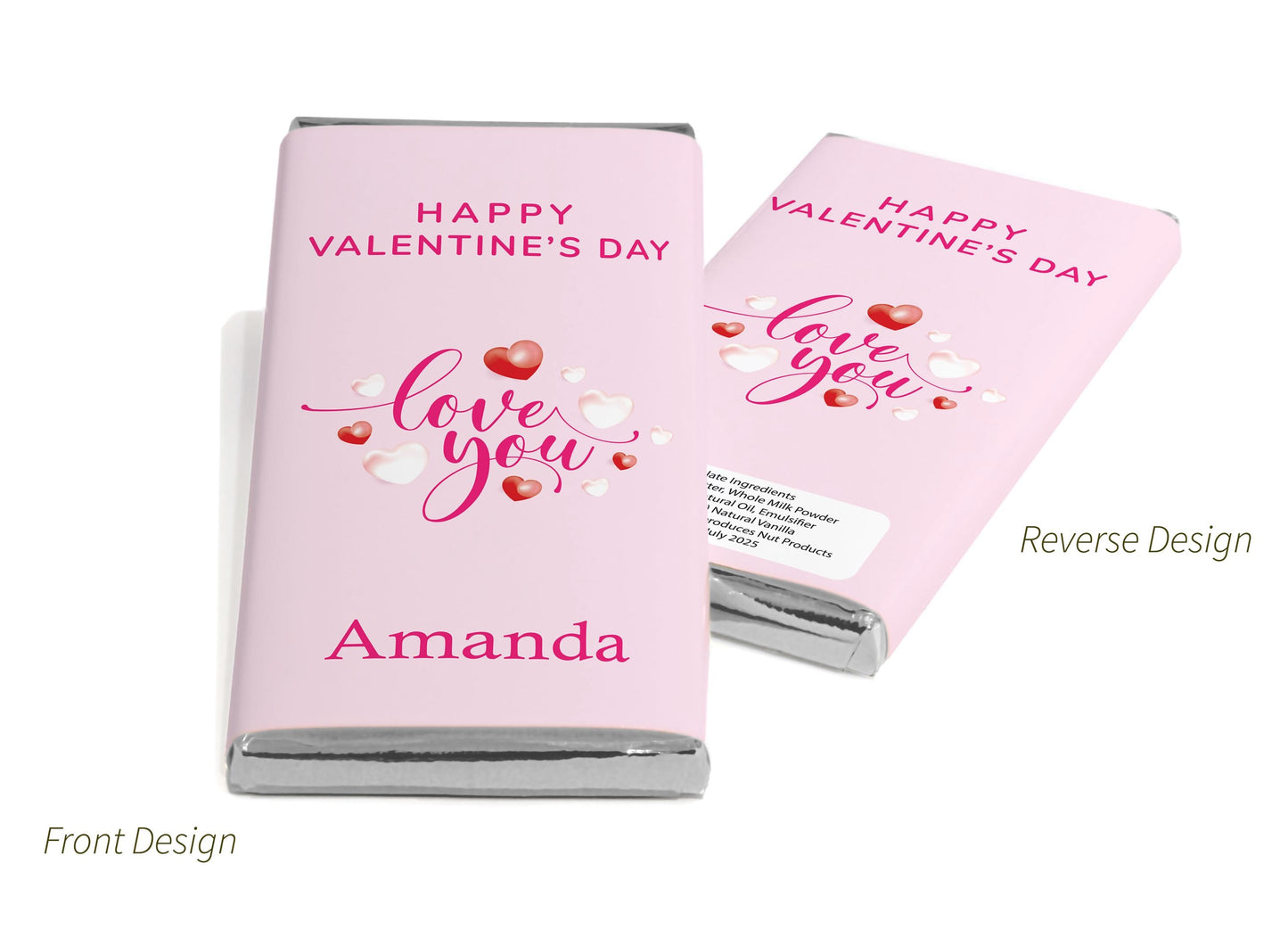 Valentines Chocolate Bars - Personalised Favours - 80g Milk Chocolate Bars in Gold & Silver Foils - V2