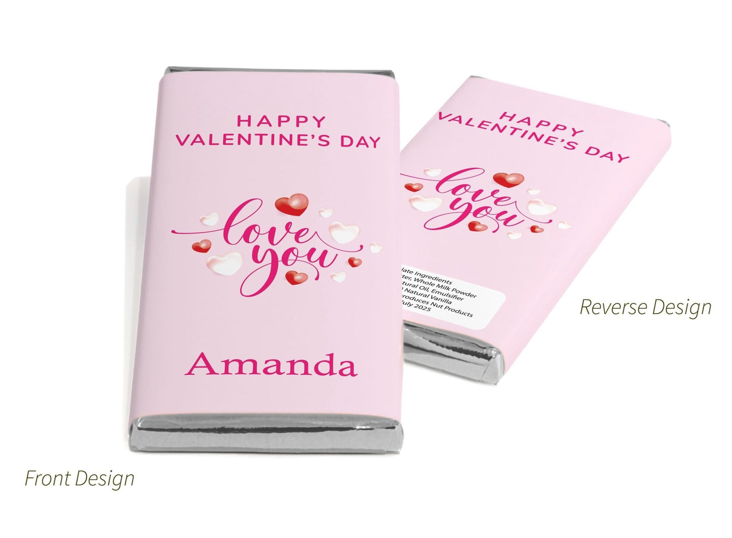Valentines Chocolate Bars - Personalised Favours - 80g Milk Chocolate Bars in Gold & Silver Foils - V2 - Personalise4uLtd