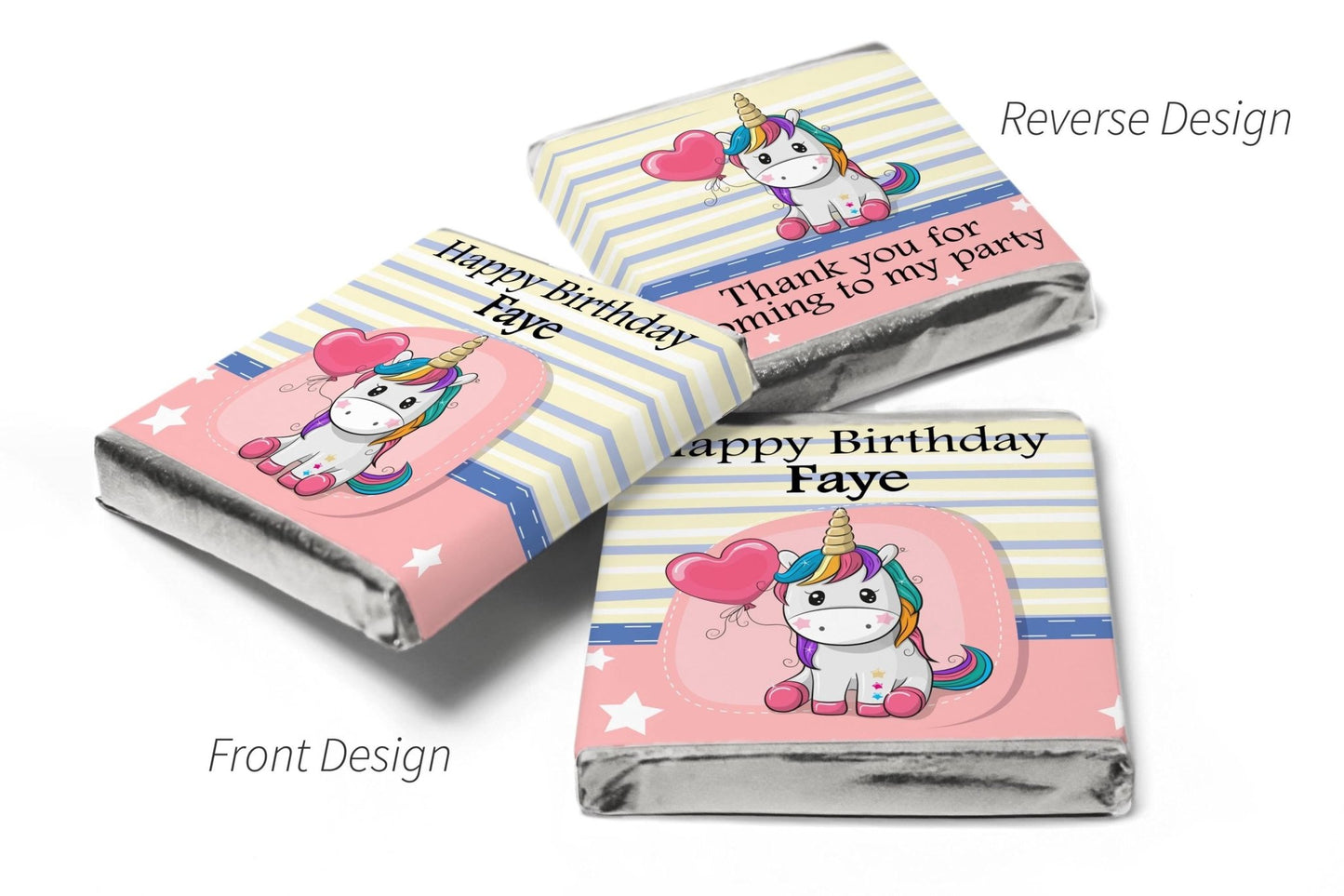 Birthday Gifts - Personalised Favours - Neapolitan Chocolates - V1 Unicorn - Personalise4uLtd