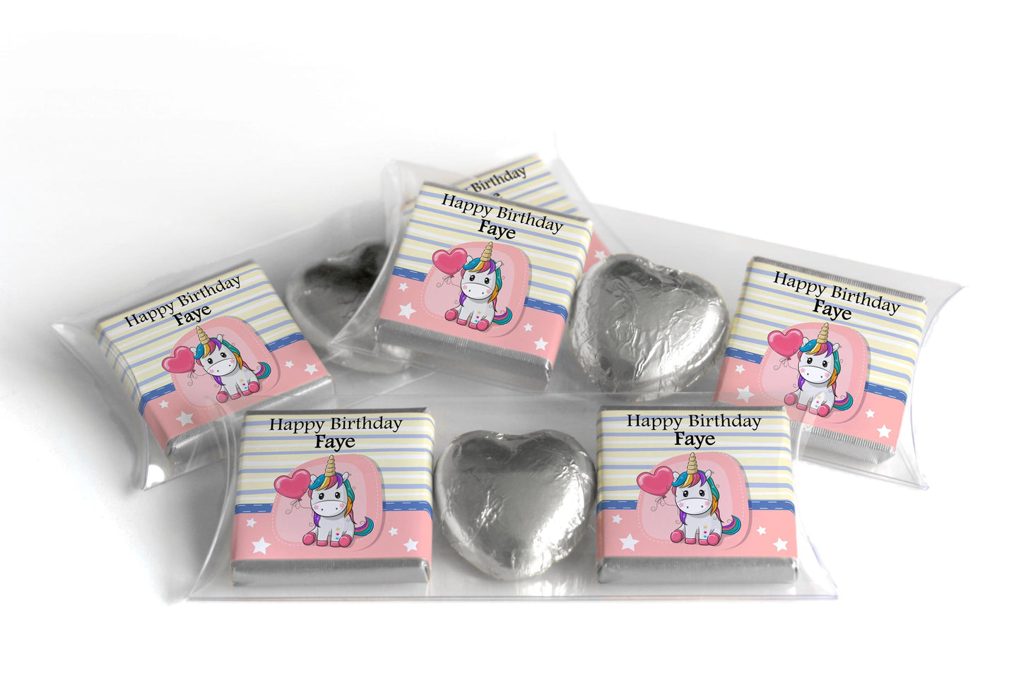 Choc Heart Trio Birthday Gifts - Unicorn - Personalised Favours - Neapolitan Chocolates