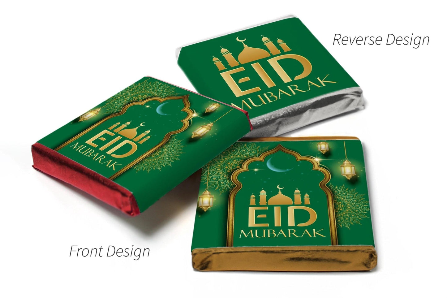 EID Heart Trio Day Chocolates - Neapolitan Chocolates - V3 - Green - Personalise4uLtd