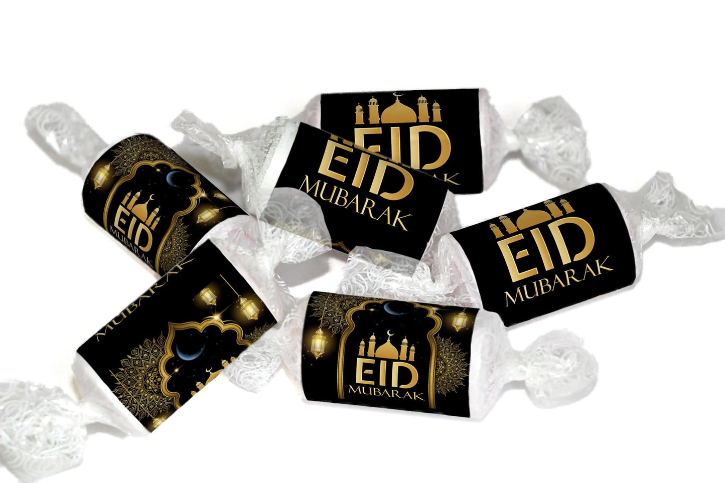 EID Sweets - Personalised Favours - Love Heart Sweets, EID GIFTS - Clear ends - V3 - Black - Personalise4uLtd