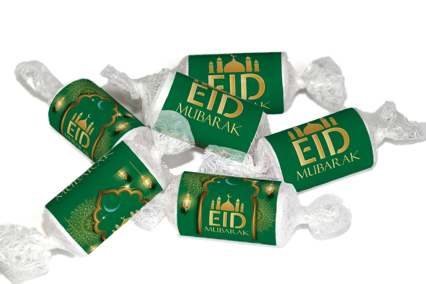 EID Sweets - Personalised Favours - Love Heart Sweets, EID GIFTS - Clear ends - V3 - Green - Personalise4uLtd
