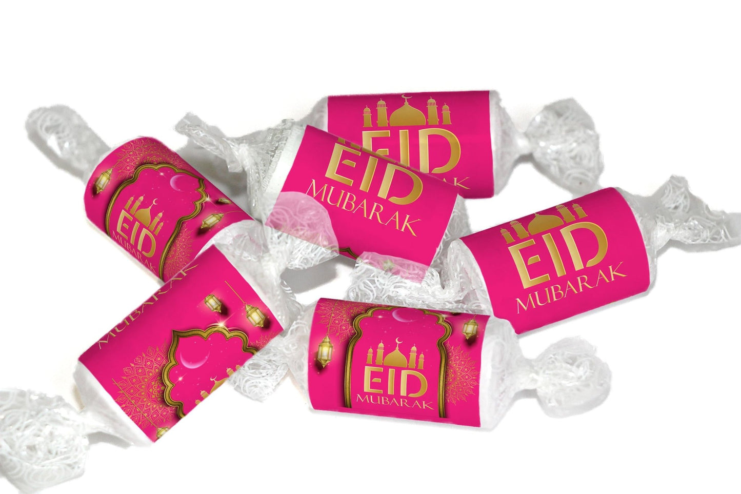EID Sweets - Personalised Favours - Love Heart Sweets, EID GIFTS - Clear ends - V3 - Pink - Personalise4uLtd