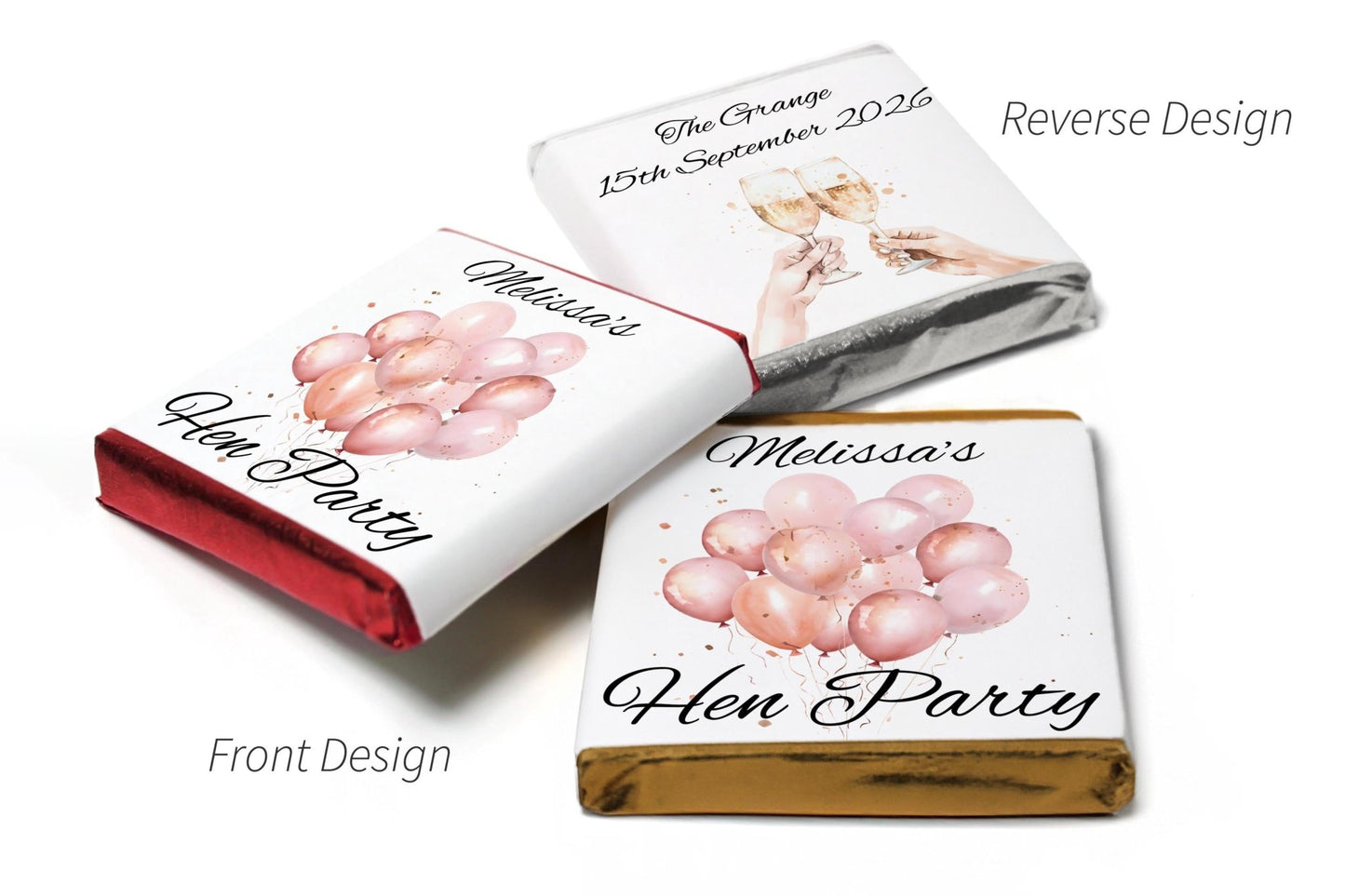 2 Choc Heart Trio Hen Do Chocolates - Personalised Favours - Neapolitan Chocolates - V4 - Personalise4uLtd