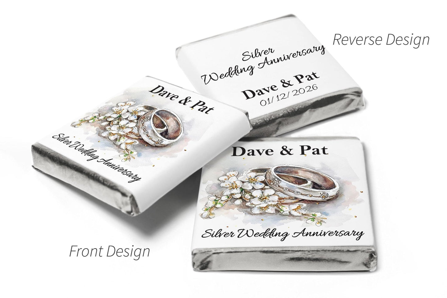 Silver Wedding Anniversary Favours - Neapolitan Chocolates V4 - Personalise4uLtd