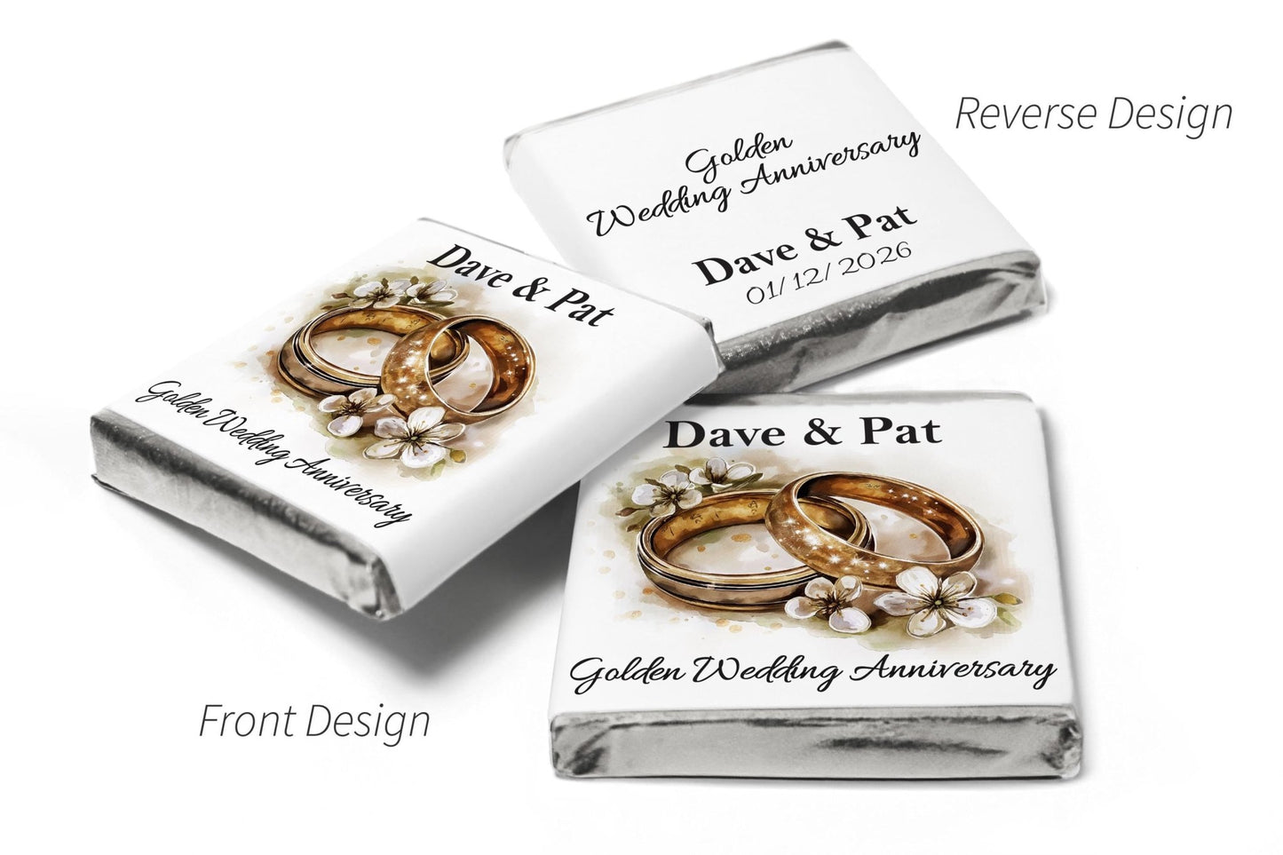 Golden Wedding Anniversary Favours - Neapolitan Chocolates V4 - Personalise4uLtd