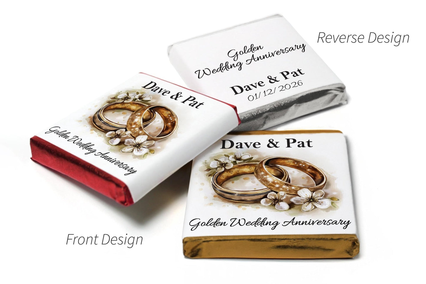 Golden Wedding Anniversary Gifts - Trio Packs - Neapolitan Chocolates - 50th wedding anniversary gifts V4 - Personalise4uLtd