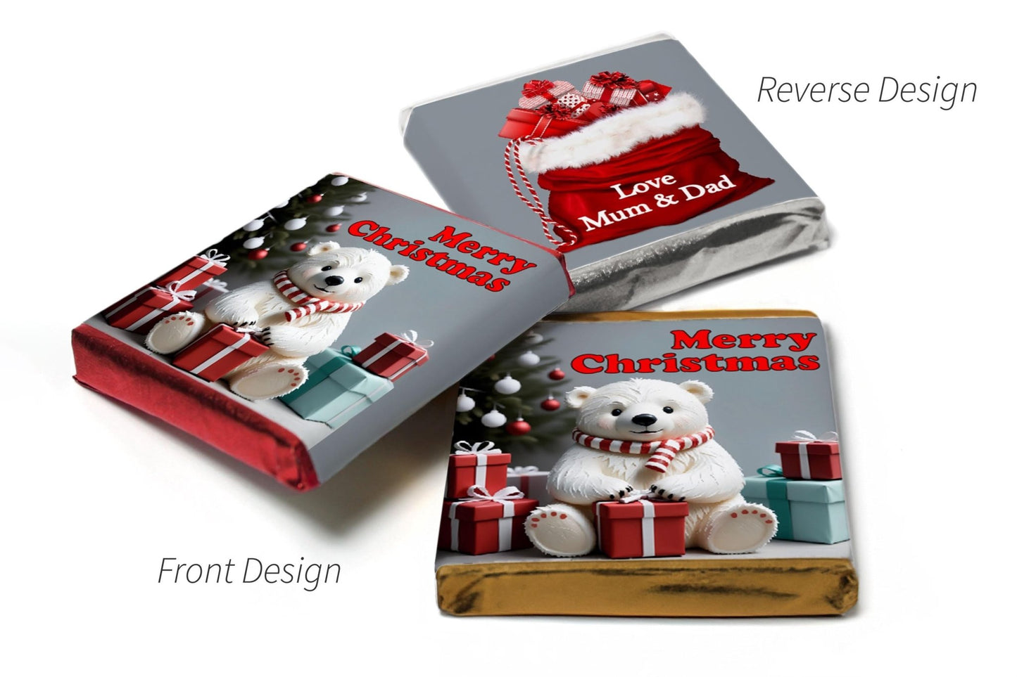 Christmas Chocolate Trio - Personalised Favours - Neapolitan Chocolates & Chocolate Heart - V17 - Personalise4uLtd