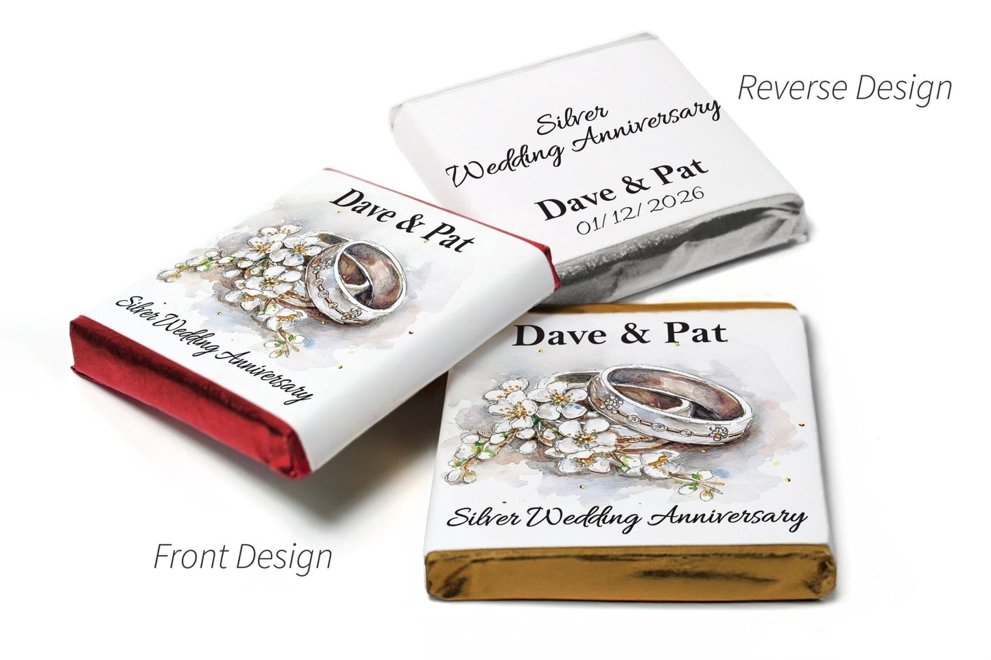 Silver Wedding Anniversary Gifts - Trio Packs - Neapolitan Chocolates - 25th wedding anniversary gifts V4 - Personalise4uLtd