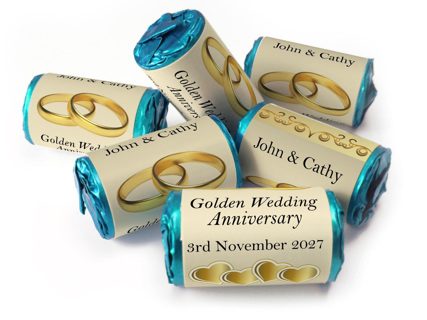 Golden Wedding Anniversary Gifts - Love Heart Sweets - 50th wedding anniversary gifts V2 - Personalise4uLtd