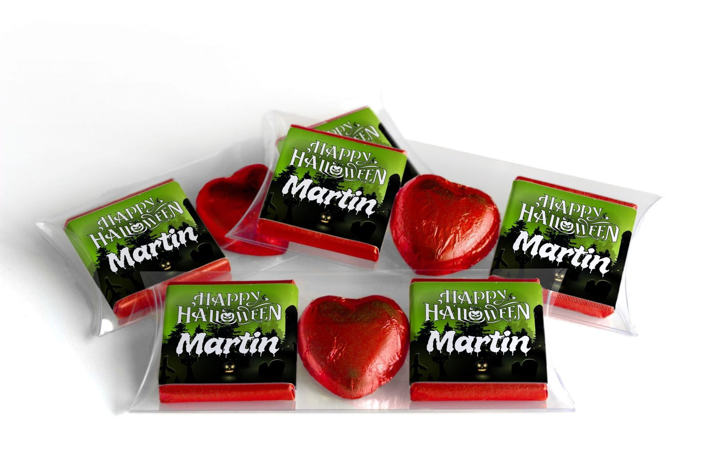 Halloween Chocolate Trio - Personalised Favours - Neapolitan Chocolates & Chocolate Heart - V10 - Personalise4uLtd