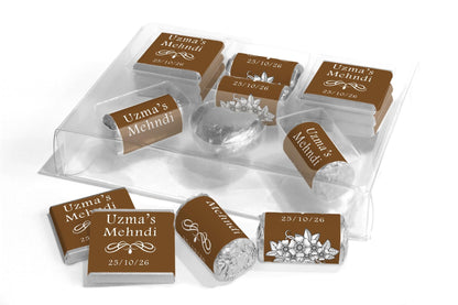 Mehndi Wedding Large Combo Box - Personalised Favours - Neapolitan Chocolates/Heart/Love Heart Sweets - V1 Brown - Personalise4uLtd