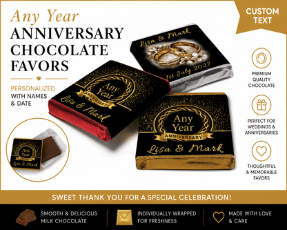 Any Year Wedding Anniversary Favours - Neapolitan Chocolates - Personalise4uLtd