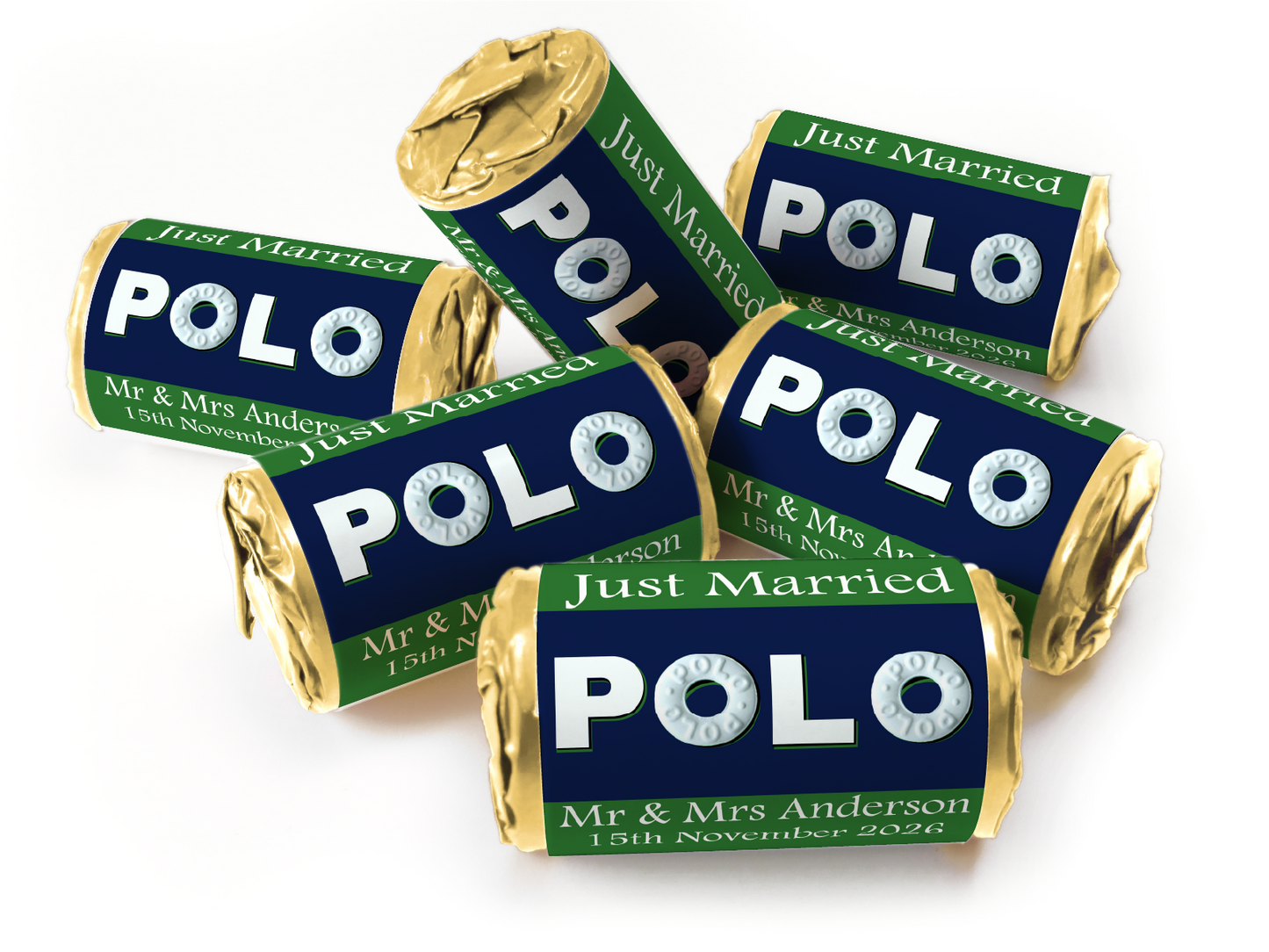 Wedding Sweets - Personalised Wedding Favours - Mini Rolls - Polo Mints, Foil Choices - V4