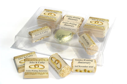 Golden Wedding Anniversary Large Combo Box - Personalised Favours - Neapolitan Chocolates/Heart/Love Heart Sweets - V2