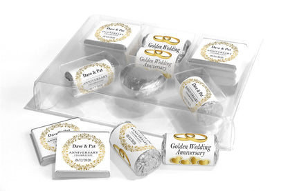 Golden Wedding Anniversary Large Combo Box - Personalised Favours - Neapolitan Chocolates/Heart/Love Heart Sweets - V3