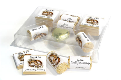 Golden Wedding Anniversary Large Combo Box - Personalised Favours - Neapolitan Chocolates/Heart/Love Heart Sweets - V4