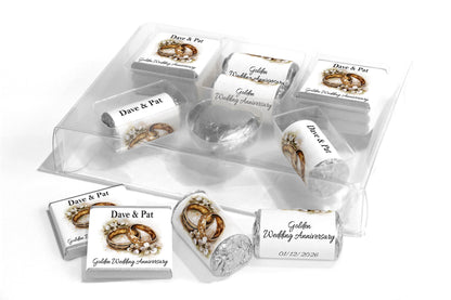 Golden Wedding Anniversary Large Combo Box - Personalised Favours - Neapolitan Chocolates/Heart/Love Heart Sweets - V4