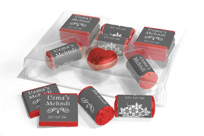 Mehndi Wedding Large Combo Box - Personalised Favours - Neapolitan Chocolates/Heart/Love Heart Sweets - V1 Grey - Personalise4uLtd