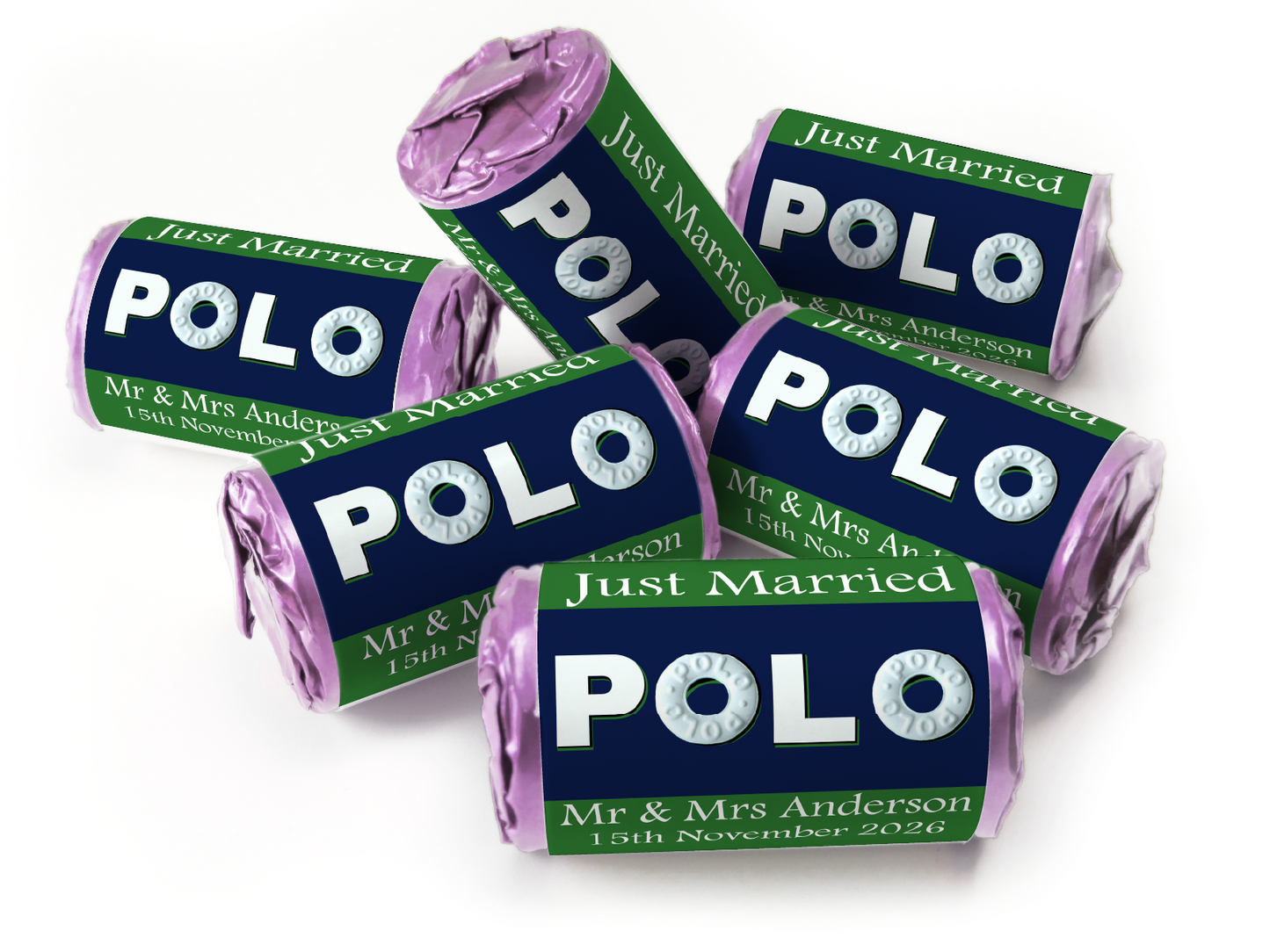 Wedding Sweets - Personalised Wedding Favours - Mini Rolls - Polo Mints, Foil Choices - V4