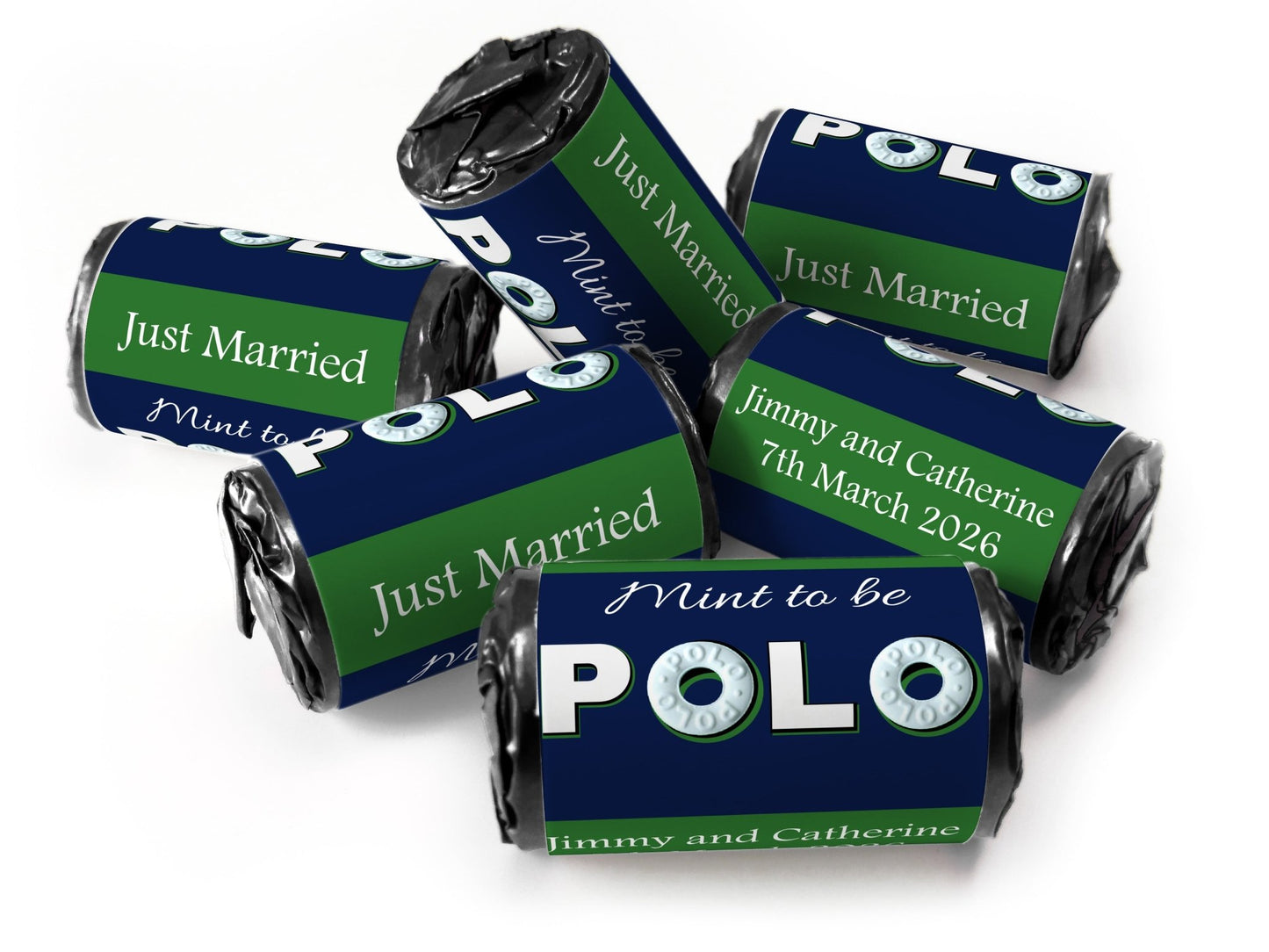 Wedding Sweets - Personalised Wedding Favours - Mini Rolls - Polo Mints, Foil Choices - Mint to be - Personalise4uLtd